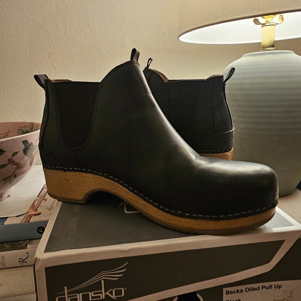 Dansko Dark Ankle Booties with Light Sole